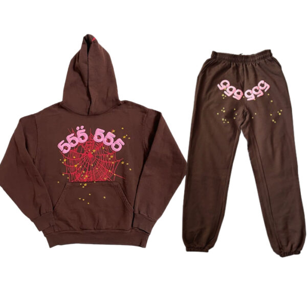 555 555 Web Pattern Tracksuit – Brown